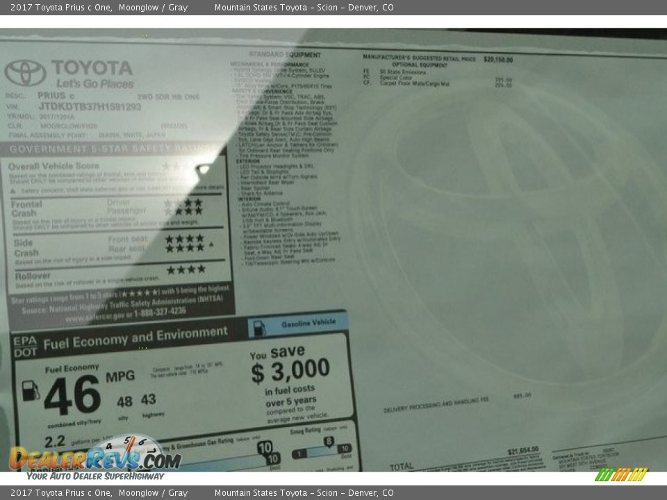 2017 Toyota Prius c One Window Sticker Photo #10