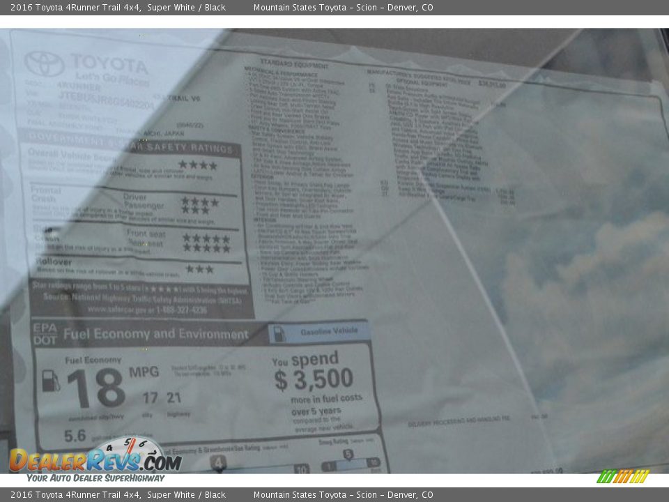 2016 Toyota 4Runner Trail 4x4 Super White / Black Photo #10