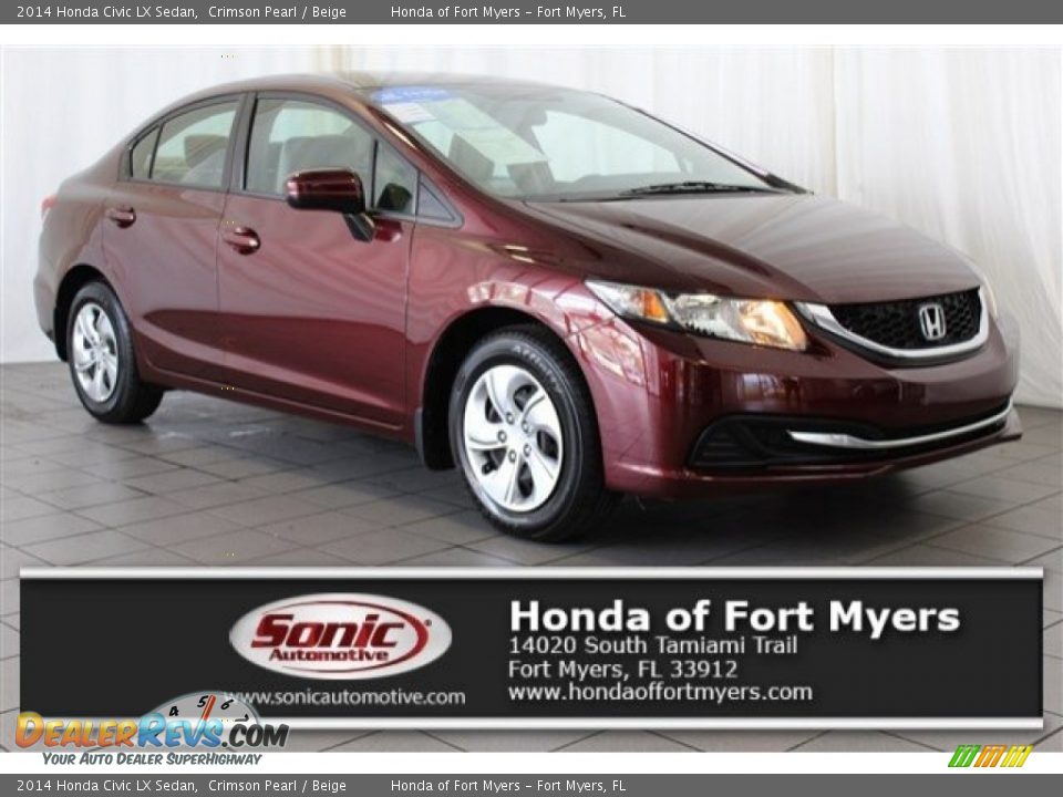 2014 Honda Civic LX Sedan Crimson Pearl / Beige Photo #1