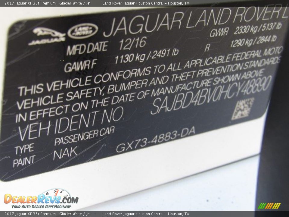 2017 Jaguar XF 35t Premium Glacier White / Jet Photo #21