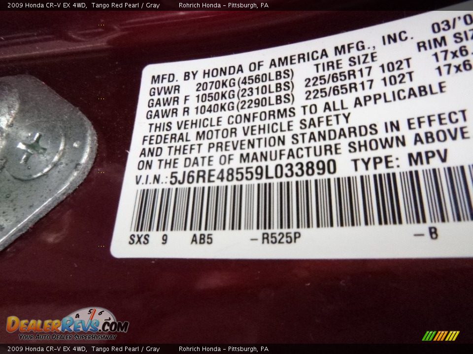 2009 Honda CR-V EX 4WD Tango Red Pearl / Gray Photo #27