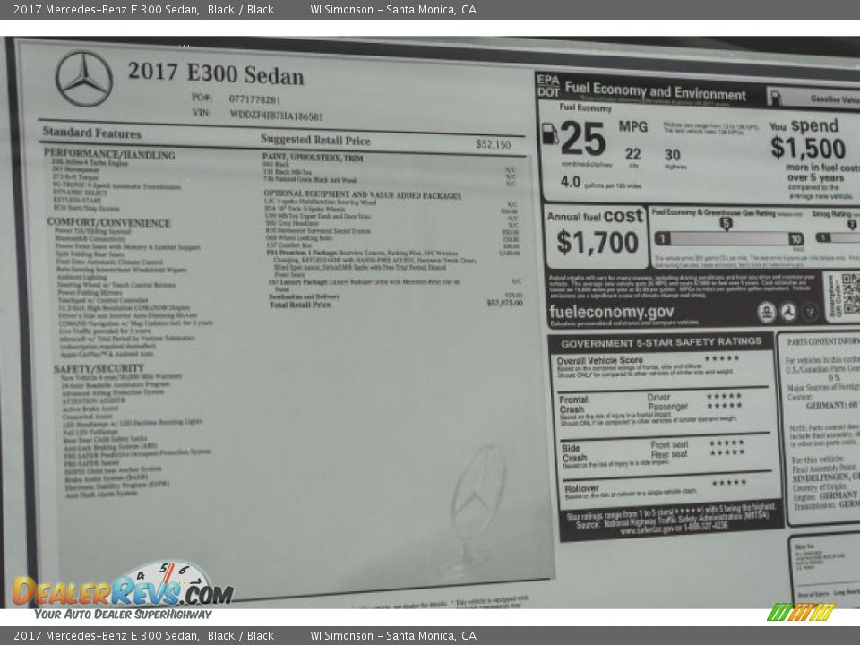 2017 Mercedes-Benz E 300 Sedan Black / Black Photo #11