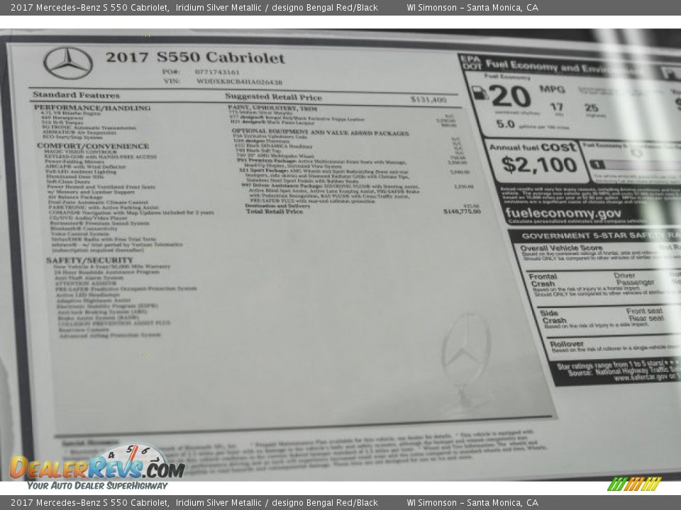 2017 Mercedes-Benz S 550 Cabriolet Window Sticker Photo #11