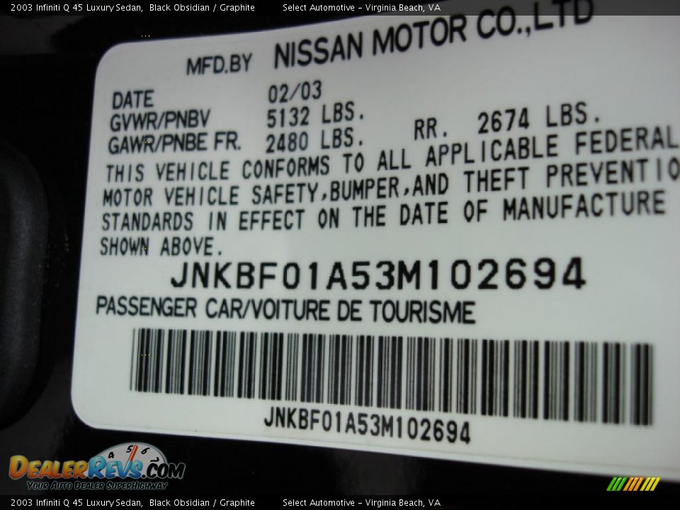 2003 Infiniti Q 45 Luxury Sedan Black Obsidian / Graphite Photo #28