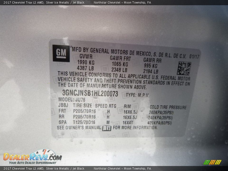 2017 Chevrolet Trax LS AWD Silver Ice Metallic / Jet Black Photo #15