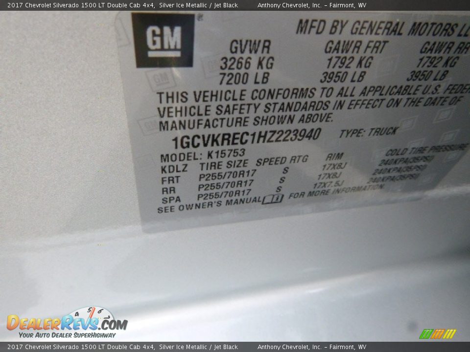 2017 Chevrolet Silverado 1500 LT Double Cab 4x4 Silver Ice Metallic / Jet Black Photo #16