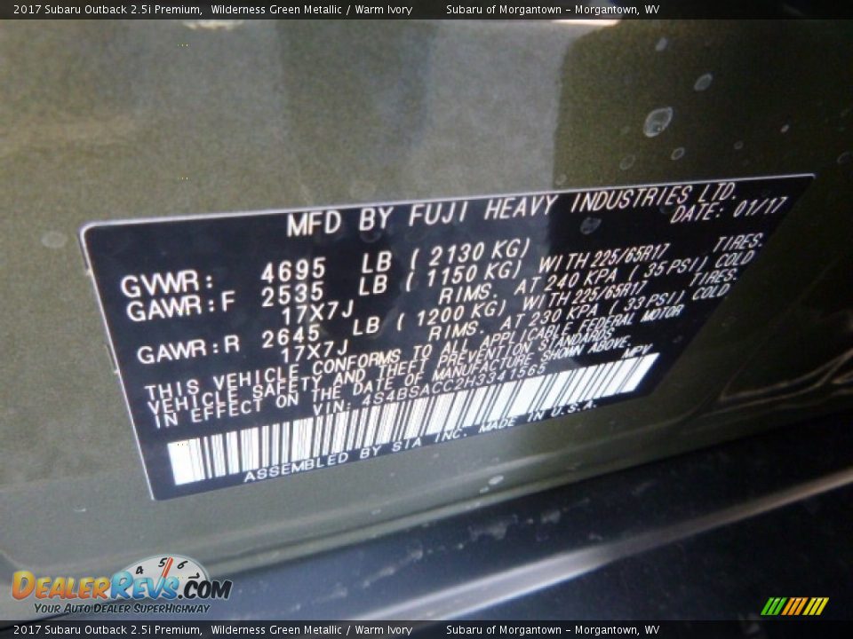 2017 Subaru Outback 2.5i Premium Wilderness Green Metallic / Warm Ivory Photo #16