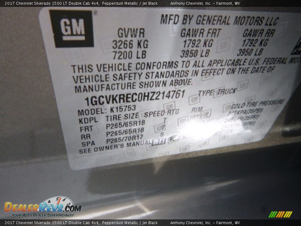 2017 Chevrolet Silverado 1500 LT Double Cab 4x4 Pepperdust Metallic / Jet Black Photo #17