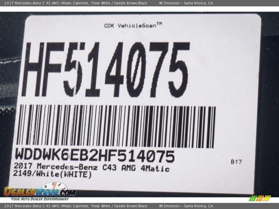 2017 Mercedes-Benz C 43 AMG 4Matic Cabriolet Polar White / Saddle Brown/Black Photo #8