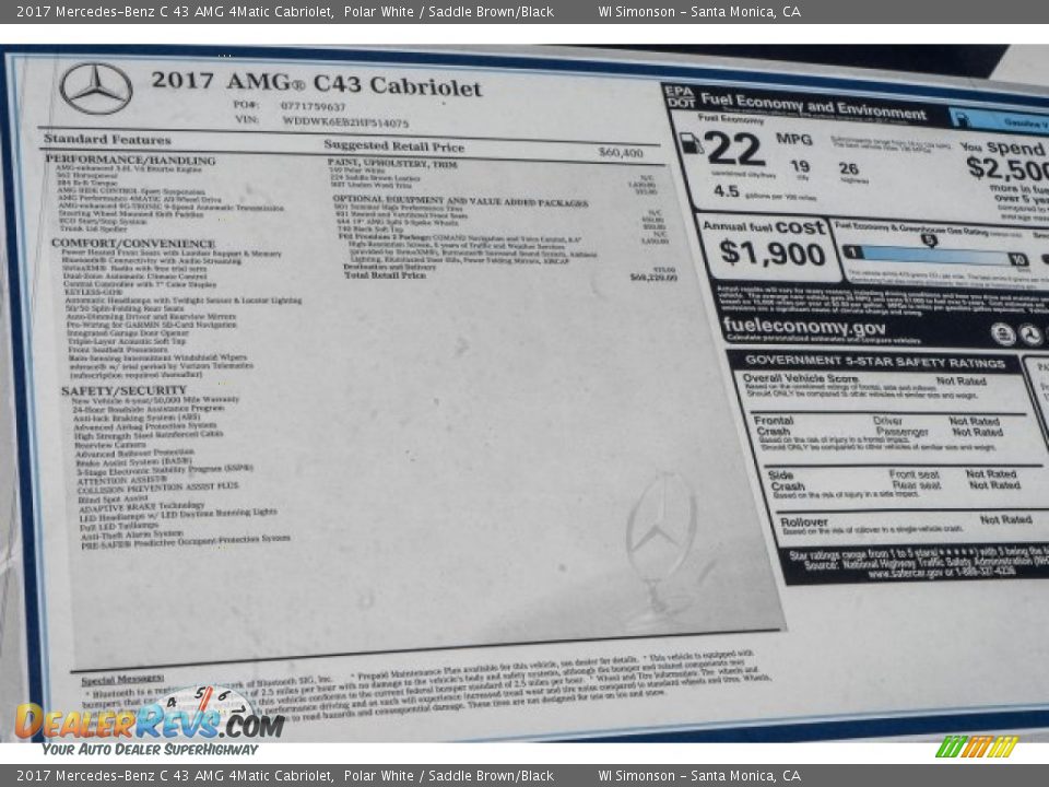 2017 Mercedes-Benz C 43 AMG 4Matic Cabriolet Window Sticker Photo #11