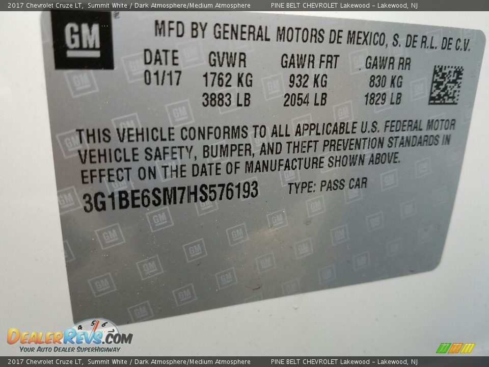 2017 Chevrolet Cruze LT Summit White / Dark Atmosphere/Medium Atmosphere Photo #7
