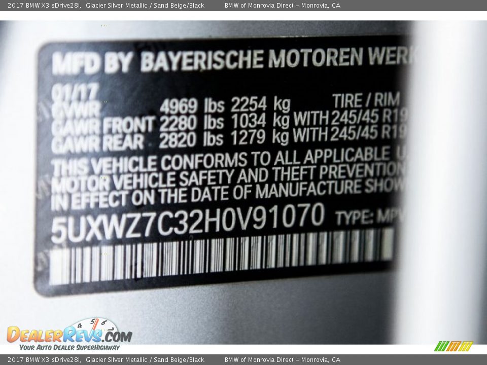 2017 BMW X3 sDrive28i Glacier Silver Metallic / Sand Beige/Black Photo #10