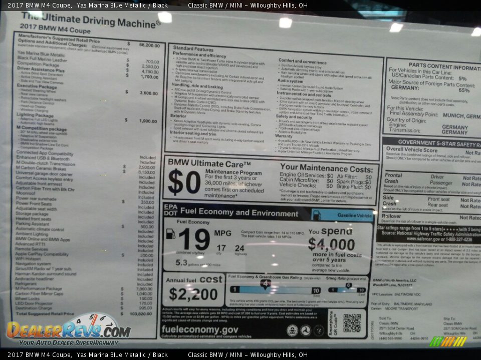 2017 BMW M4 Coupe Window Sticker Photo #6