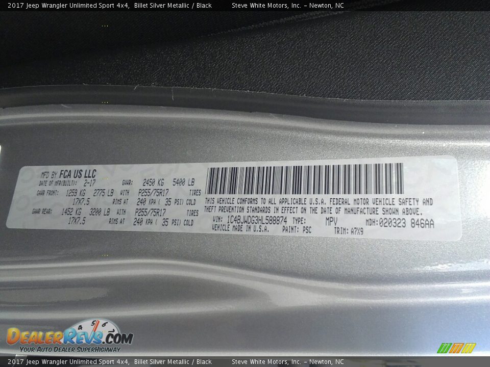 2017 Jeep Wrangler Unlimited Sport 4x4 Billet Silver Metallic / Black Photo #25