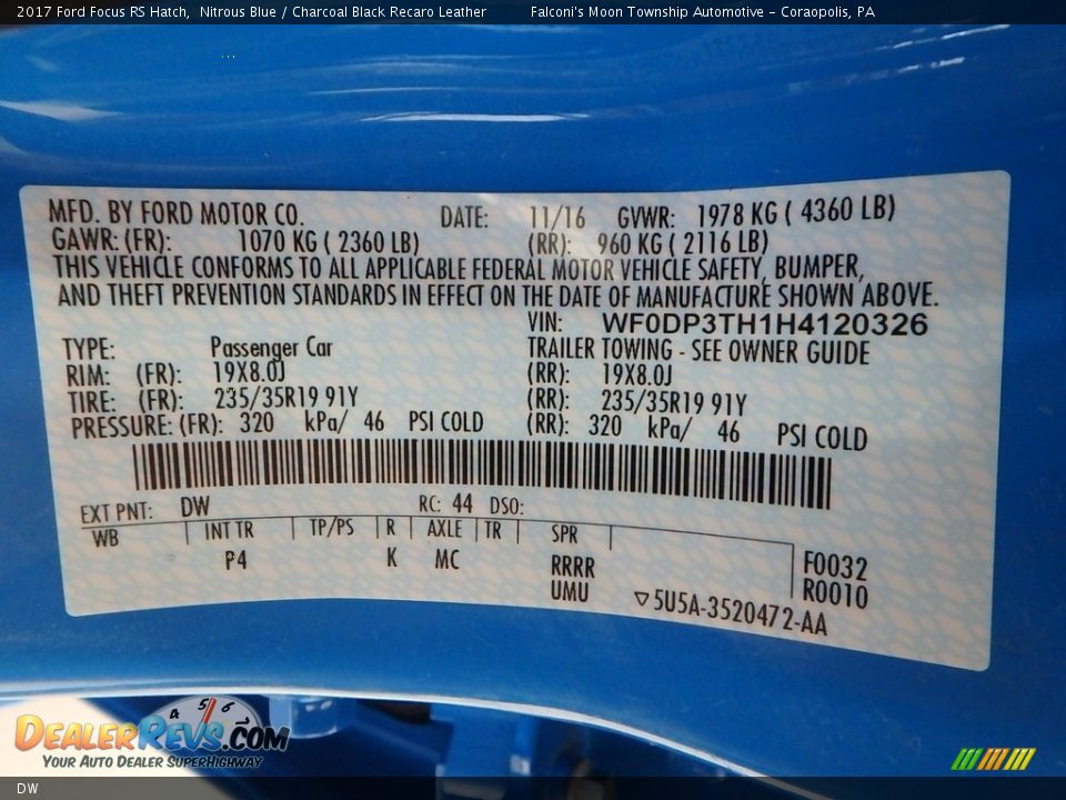 Ford Color Code DW Nitrous Blue