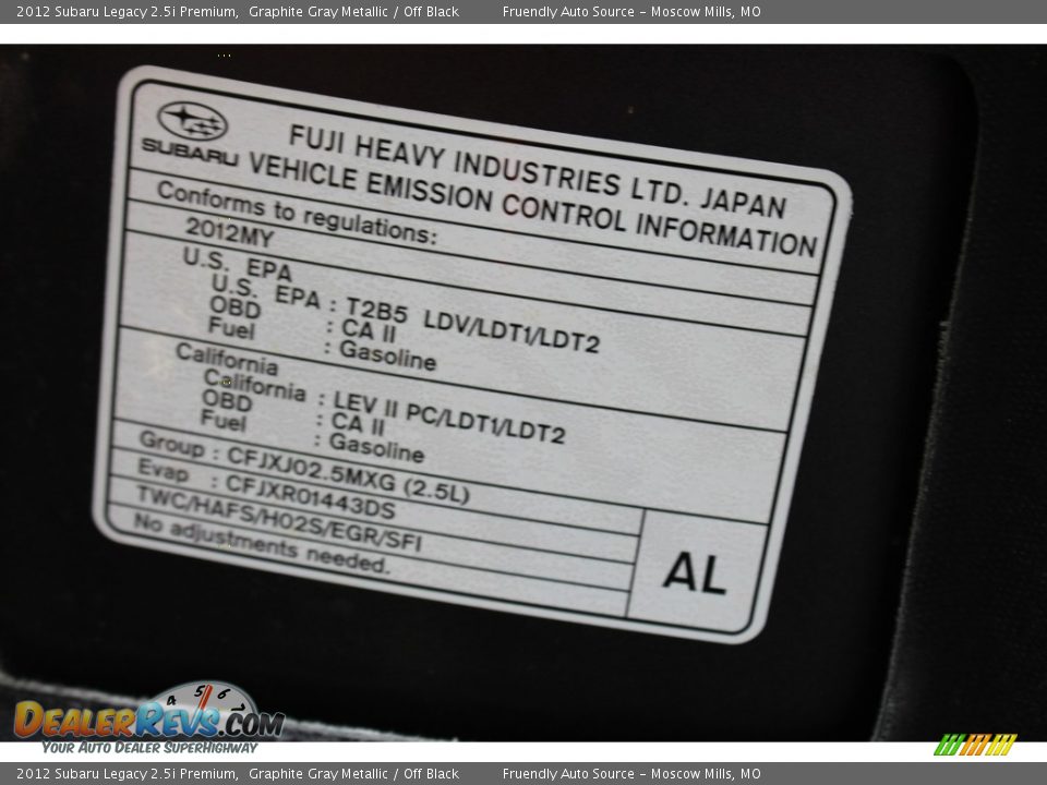 2012 Subaru Legacy 2.5i Premium Graphite Gray Metallic / Off Black Photo #35