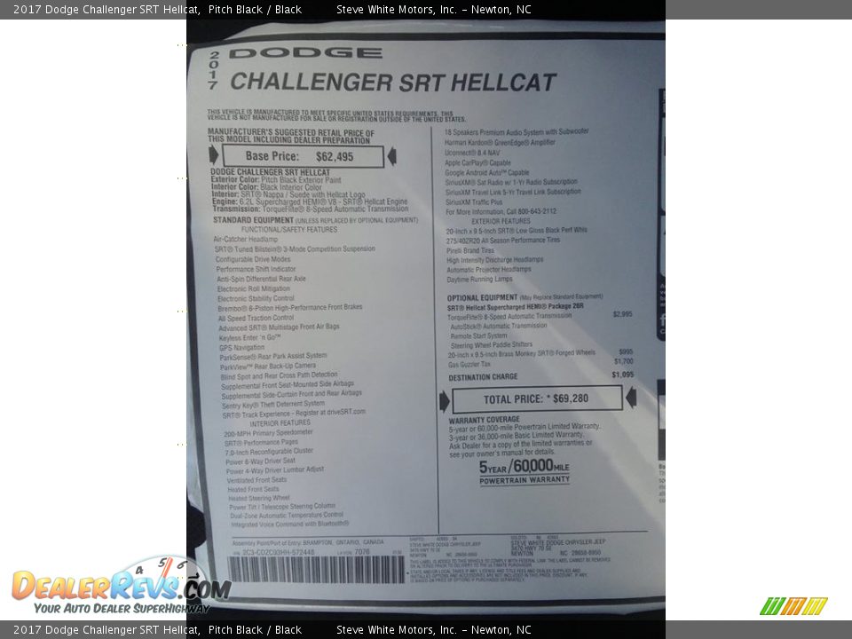 2017 Dodge Challenger SRT Hellcat Window Sticker Photo #30