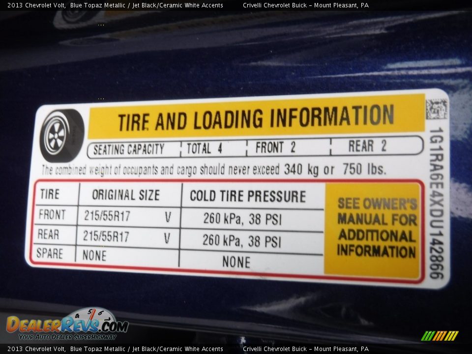 2013 Chevrolet Volt Blue Topaz Metallic / Jet Black/Ceramic White Accents Photo #34