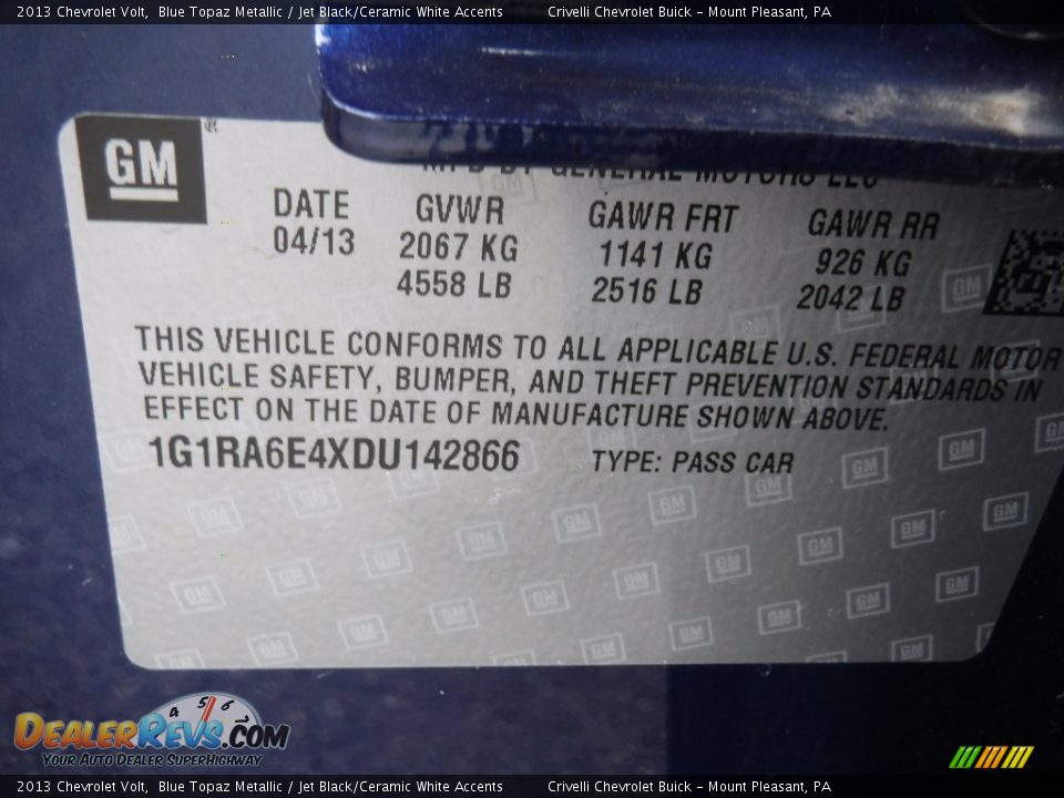 2013 Chevrolet Volt Blue Topaz Metallic / Jet Black/Ceramic White Accents Photo #35