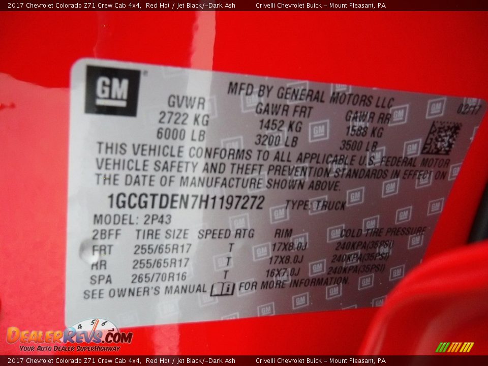 2017 Chevrolet Colorado Z71 Crew Cab 4x4 Red Hot / Jet Black/­Dark Ash Photo #25