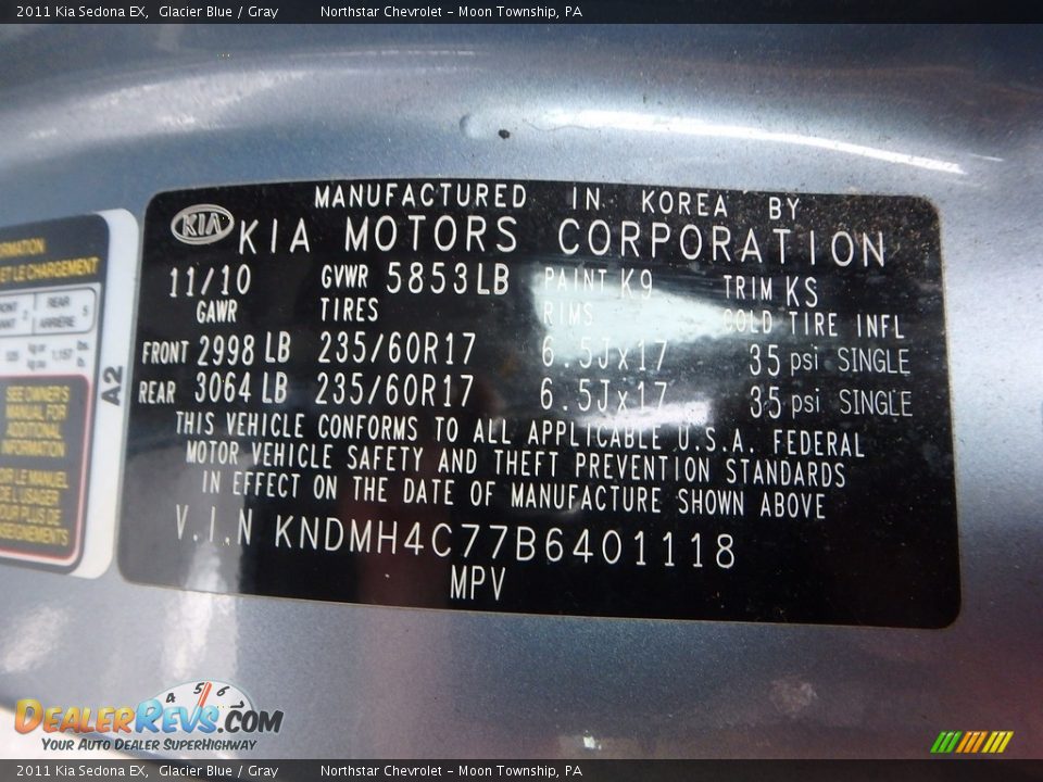 2011 Kia Sedona EX Glacier Blue / Gray Photo #29