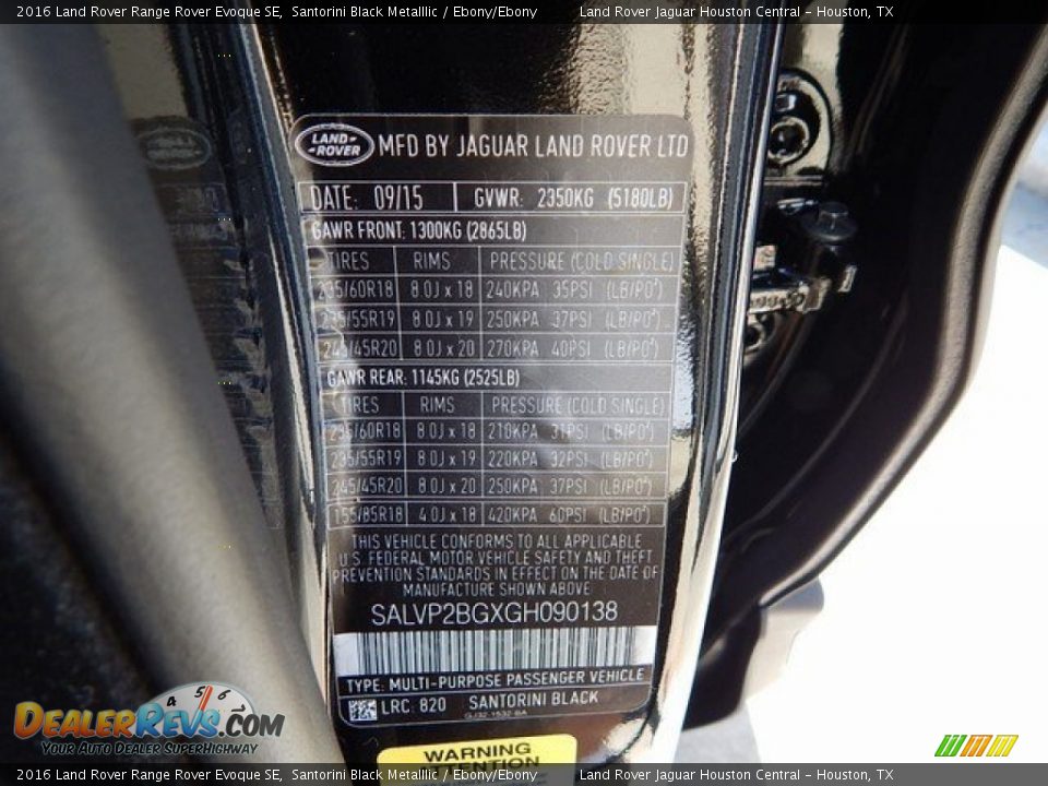 2016 Land Rover Range Rover Evoque SE Santorini Black Metalllic / Ebony/Ebony Photo #22