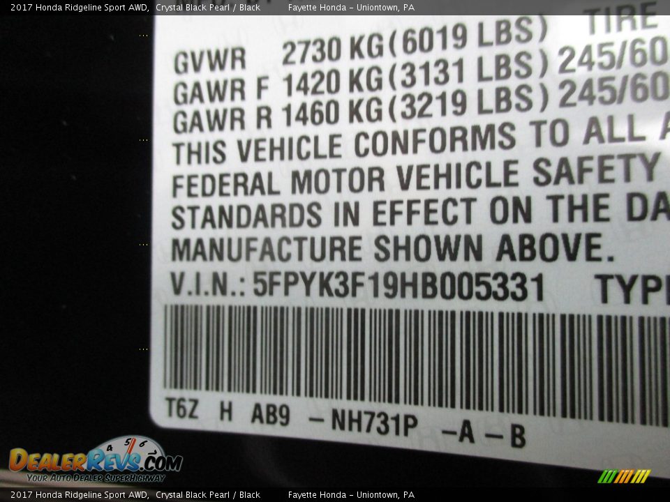 2017 Honda Ridgeline Sport AWD Crystal Black Pearl / Black Photo #9