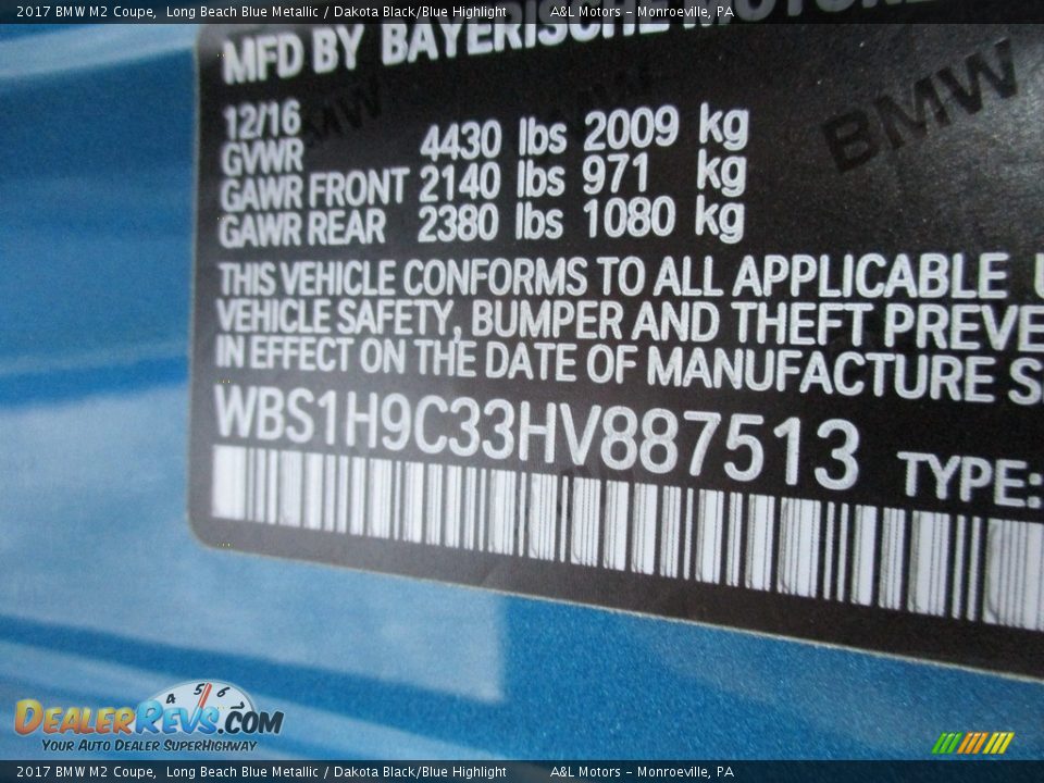 2017 BMW M2 Coupe Long Beach Blue Metallic / Dakota Black/Blue Highlight Photo #19
