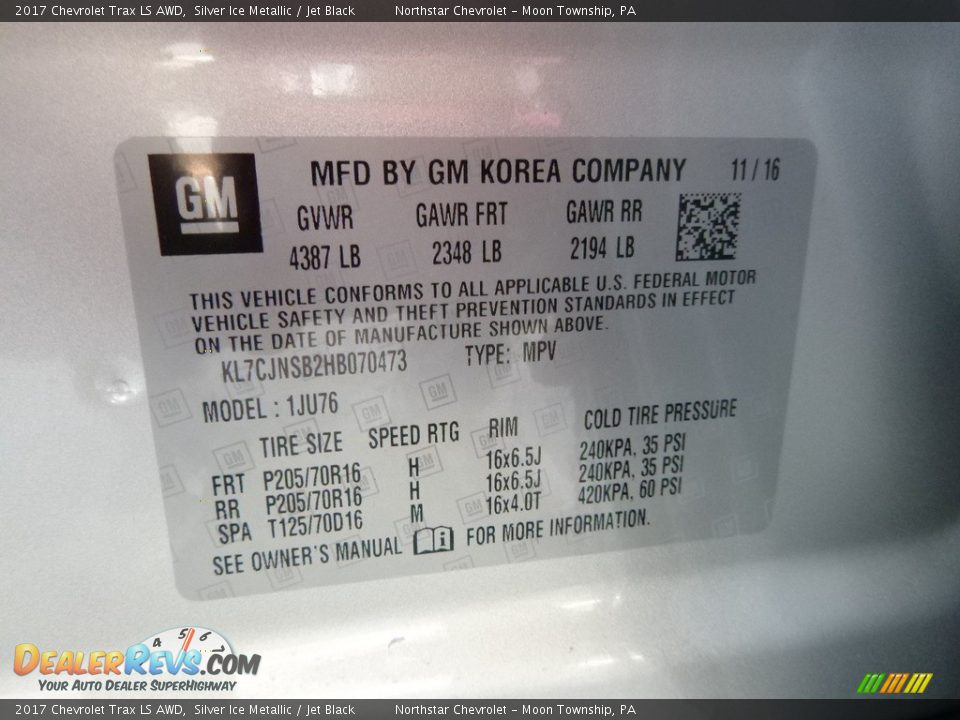 2017 Chevrolet Trax LS AWD Silver Ice Metallic / Jet Black Photo #16