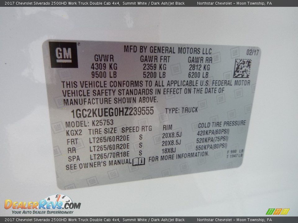 2017 Chevrolet Silverado 2500HD Work Truck Double Cab 4x4 Summit White / Dark Ash/Jet Black Photo #17