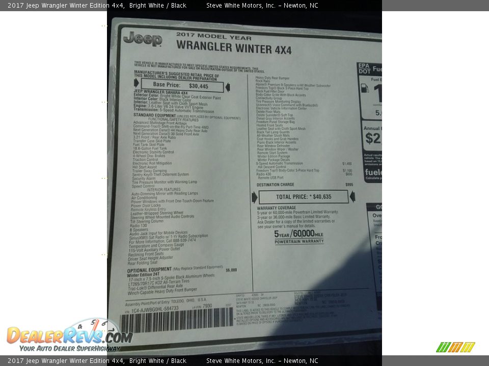 2017 Jeep Wrangler Winter Edition 4x4 Bright White / Black Photo #25