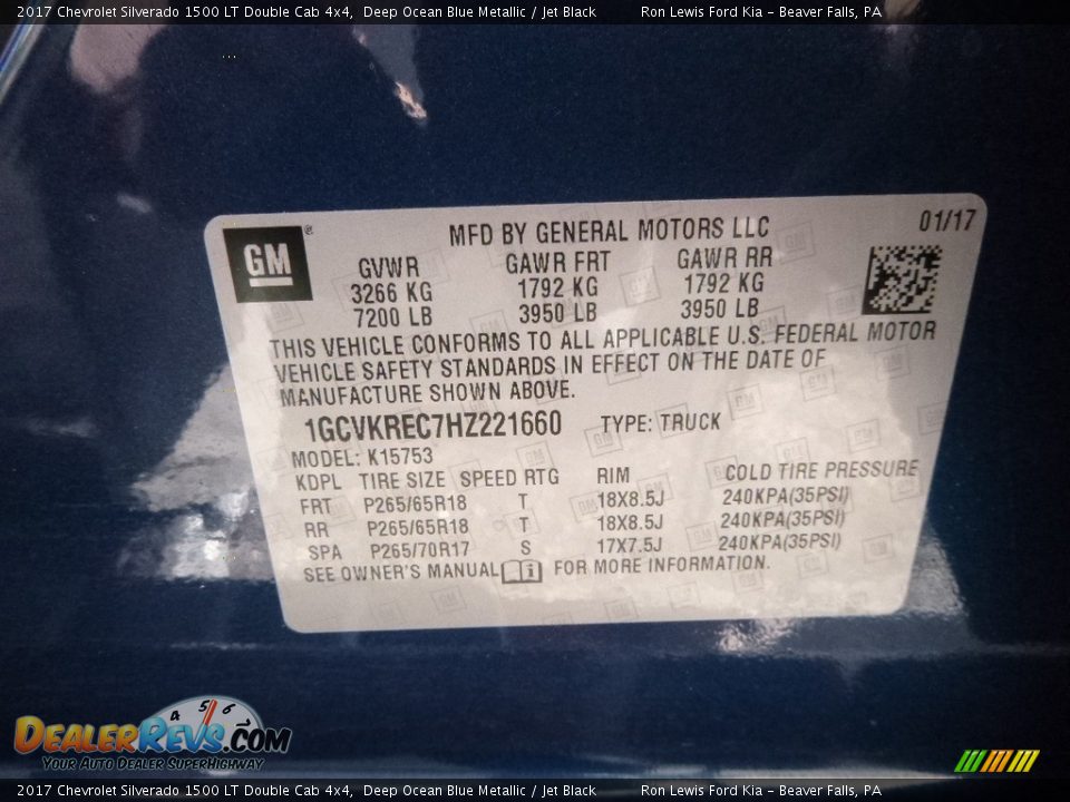 2017 Chevrolet Silverado 1500 LT Double Cab 4x4 Deep Ocean Blue Metallic / Jet Black Photo #17