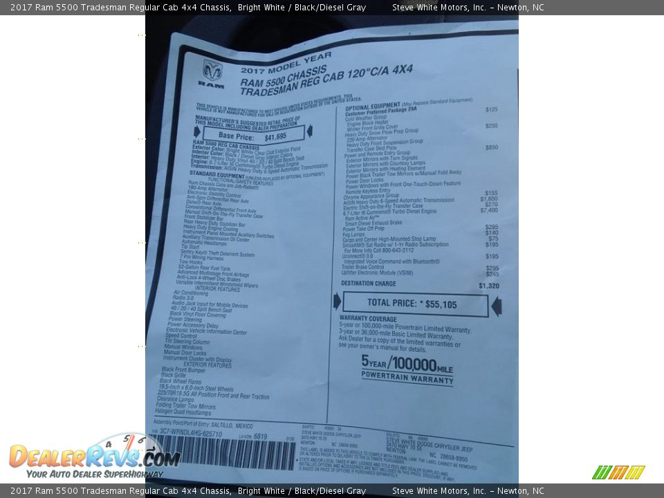 2017 Ram 5500 Tradesman Regular Cab 4x4 Chassis Bright White / Black/Diesel Gray Photo #20