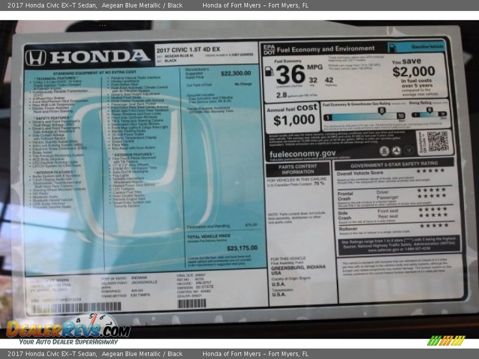 2017 Honda Civic EX-T Sedan Aegean Blue Metallic / Black Photo #27