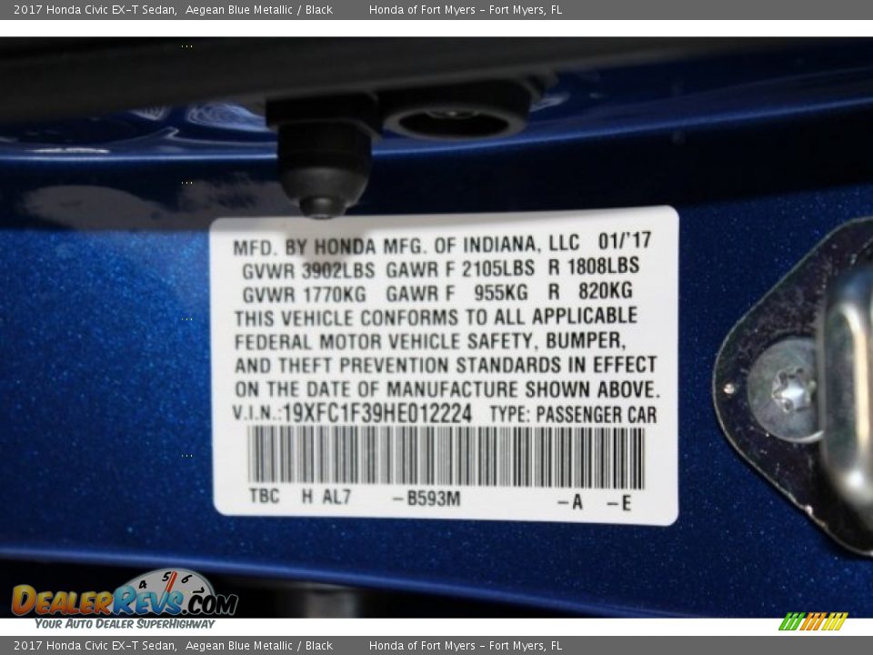 2017 Honda Civic EX-T Sedan Aegean Blue Metallic / Black Photo #28