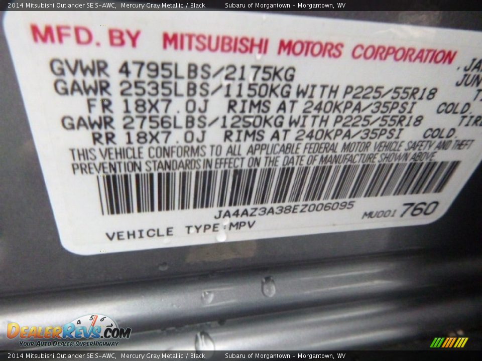 2014 Mitsubishi Outlander SE S-AWC Mercury Gray Metallic / Black Photo #15