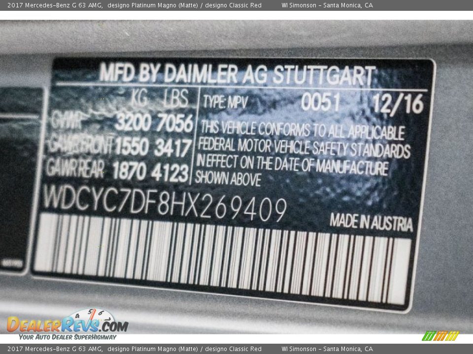 2017 Mercedes-Benz G 63 AMG designo Platinum Magno (Matte) / designo Classic Red Photo #20