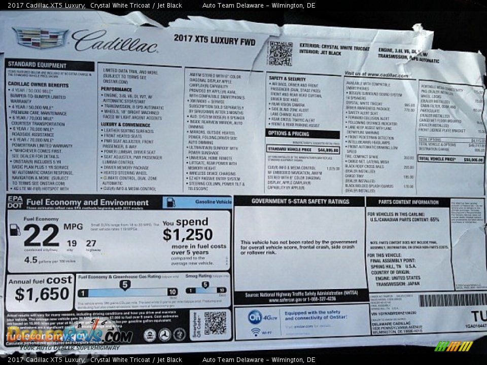 2017 Cadillac XT5 Luxury Crystal White Tricoat / Jet Black Photo #28