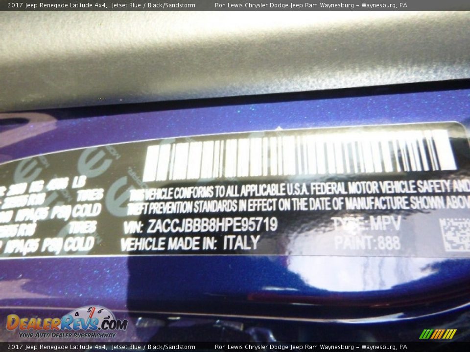 2017 Jeep Renegade Latitude 4x4 Jetset Blue / Black/Sandstorm Photo #16