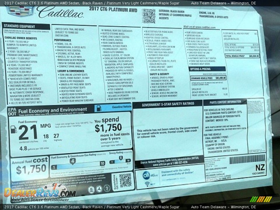 2017 Cadillac CT6 3.6 Platinum AWD Sedan Window Sticker Photo #30