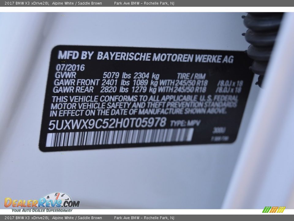 2017 BMW X3 xDrive28i Alpine White / Saddle Brown Photo #34