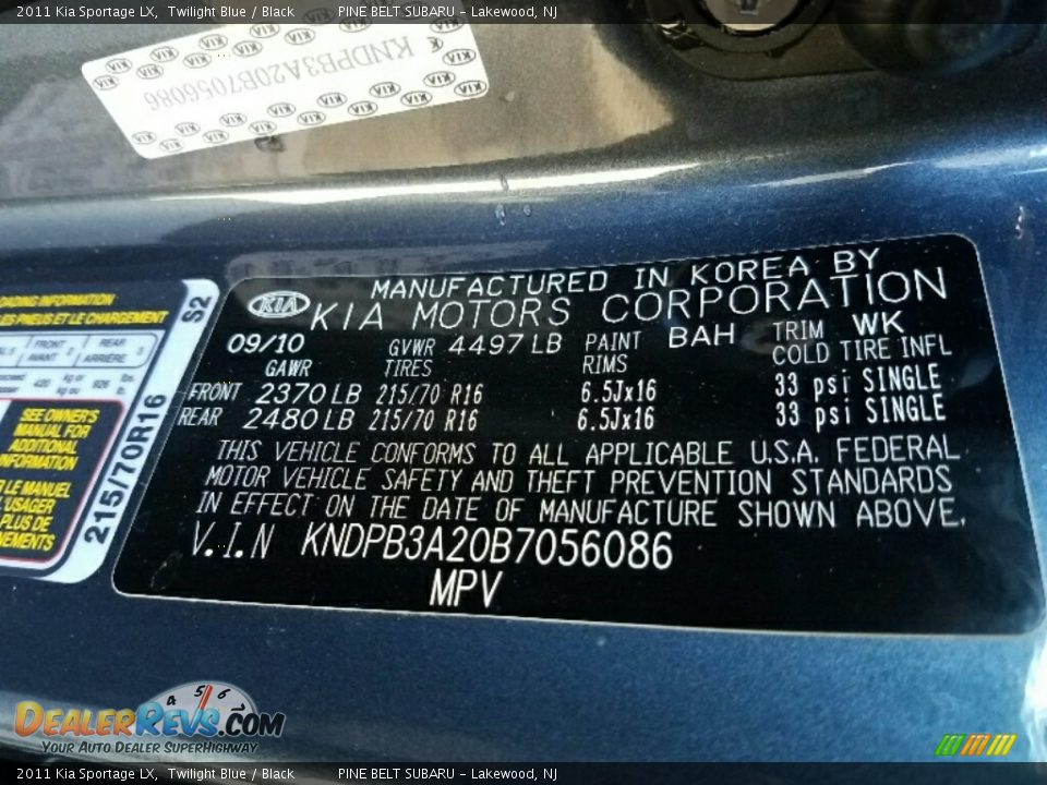 2011 Kia Sportage LX Twilight Blue / Black Photo #18