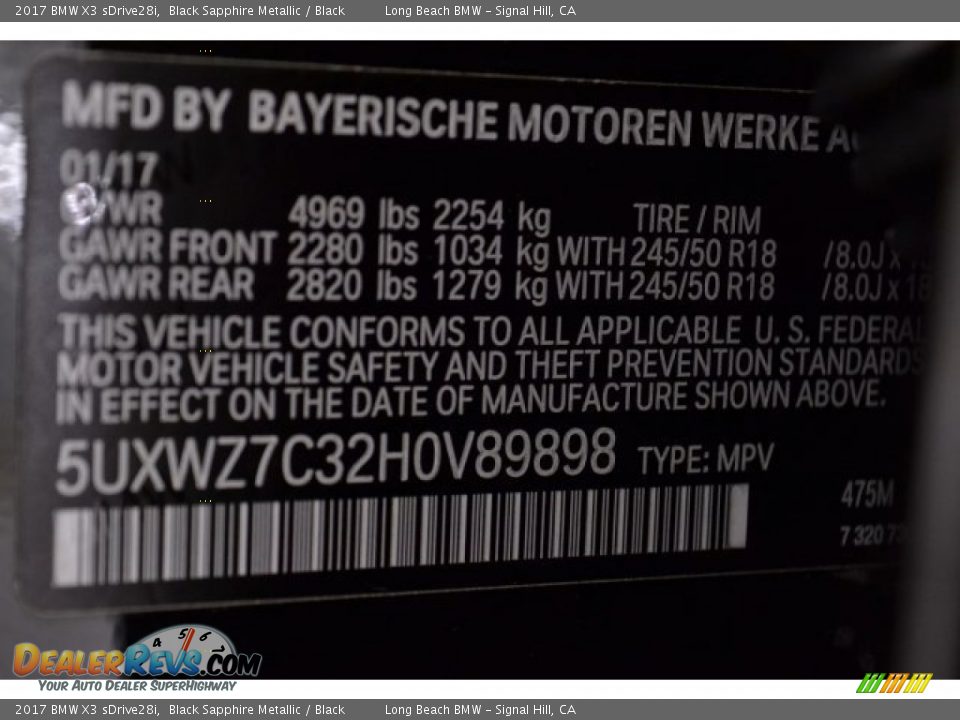 2017 BMW X3 sDrive28i Black Sapphire Metallic / Black Photo #30