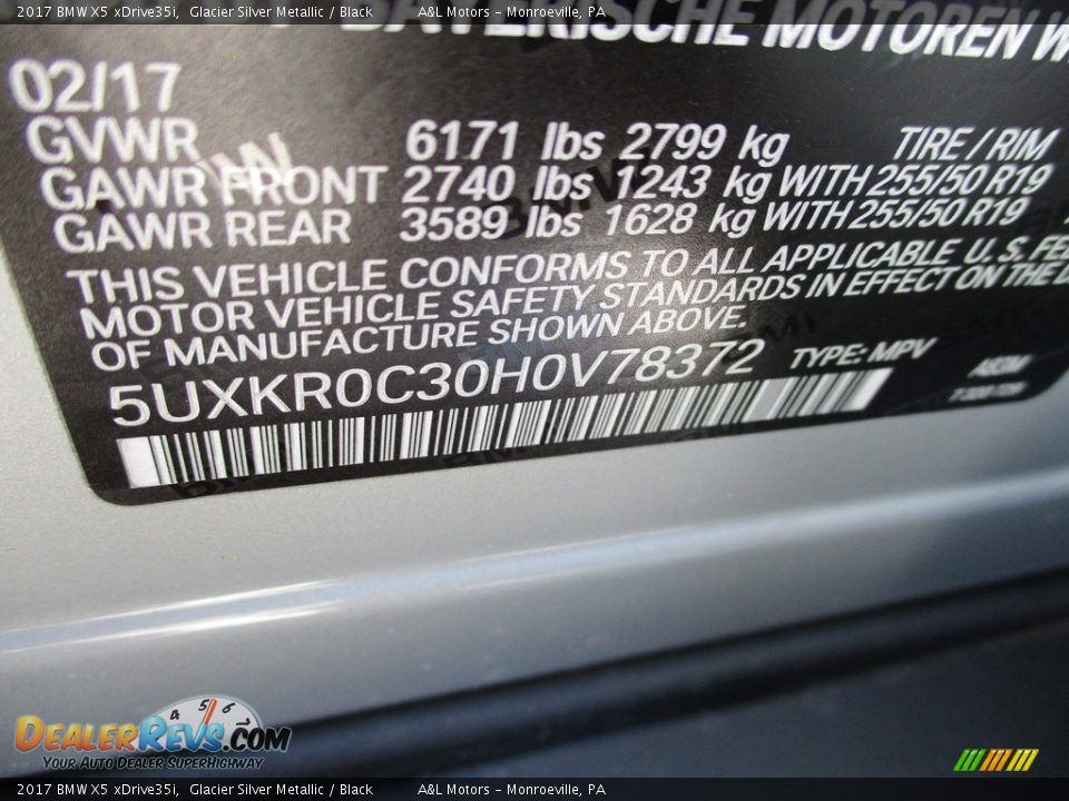 2017 BMW X5 xDrive35i Glacier Silver Metallic / Black Photo #19