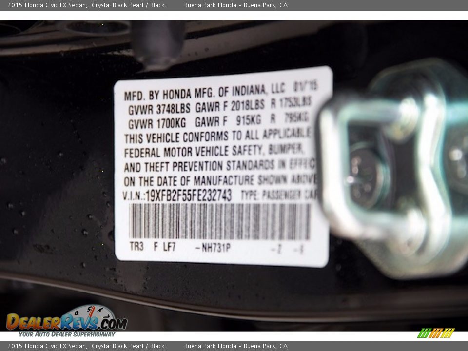 2015 Honda Civic LX Sedan Crystal Black Pearl / Black Photo #28