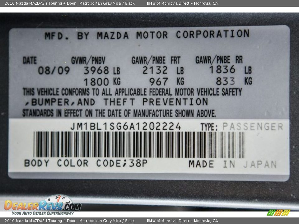 2010 Mazda MAZDA3 i Touring 4 Door Metropolitan Gray Mica / Black Photo #22