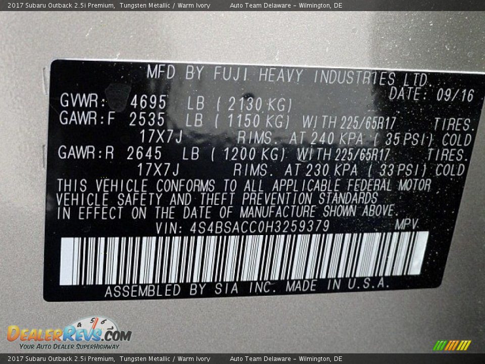 2017 Subaru Outback 2.5i Premium Tungsten Metallic / Warm Ivory Photo #23