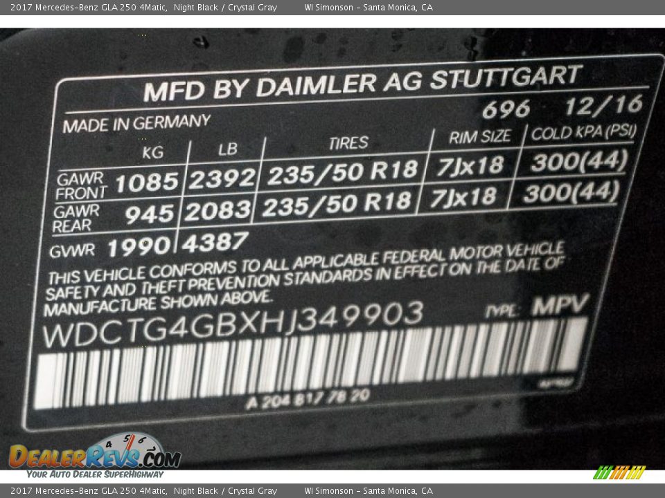 2017 Mercedes-Benz GLA 250 4Matic Night Black / Crystal Gray Photo #6