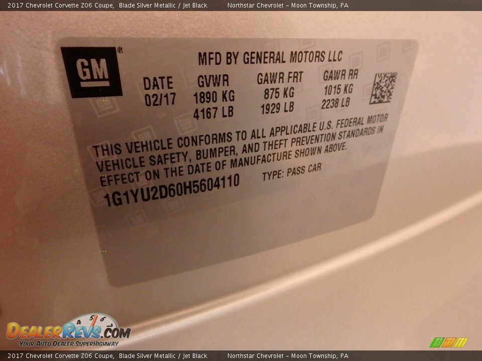 2017 Chevrolet Corvette Z06 Coupe Blade Silver Metallic / Jet Black Photo #19