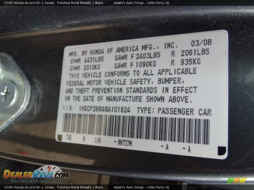 2008 Honda Accord EX-L Sedan Polished Metal Metallic / Black Photo #18